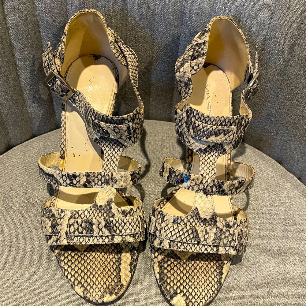Via Spiga snake patterned sandal heels